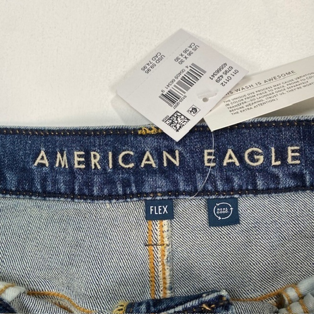American Eagle Outfitters Flex Relaxed‎ Straight Jeans Mens W36xL27.5 Distressed - Picture 2 of 9